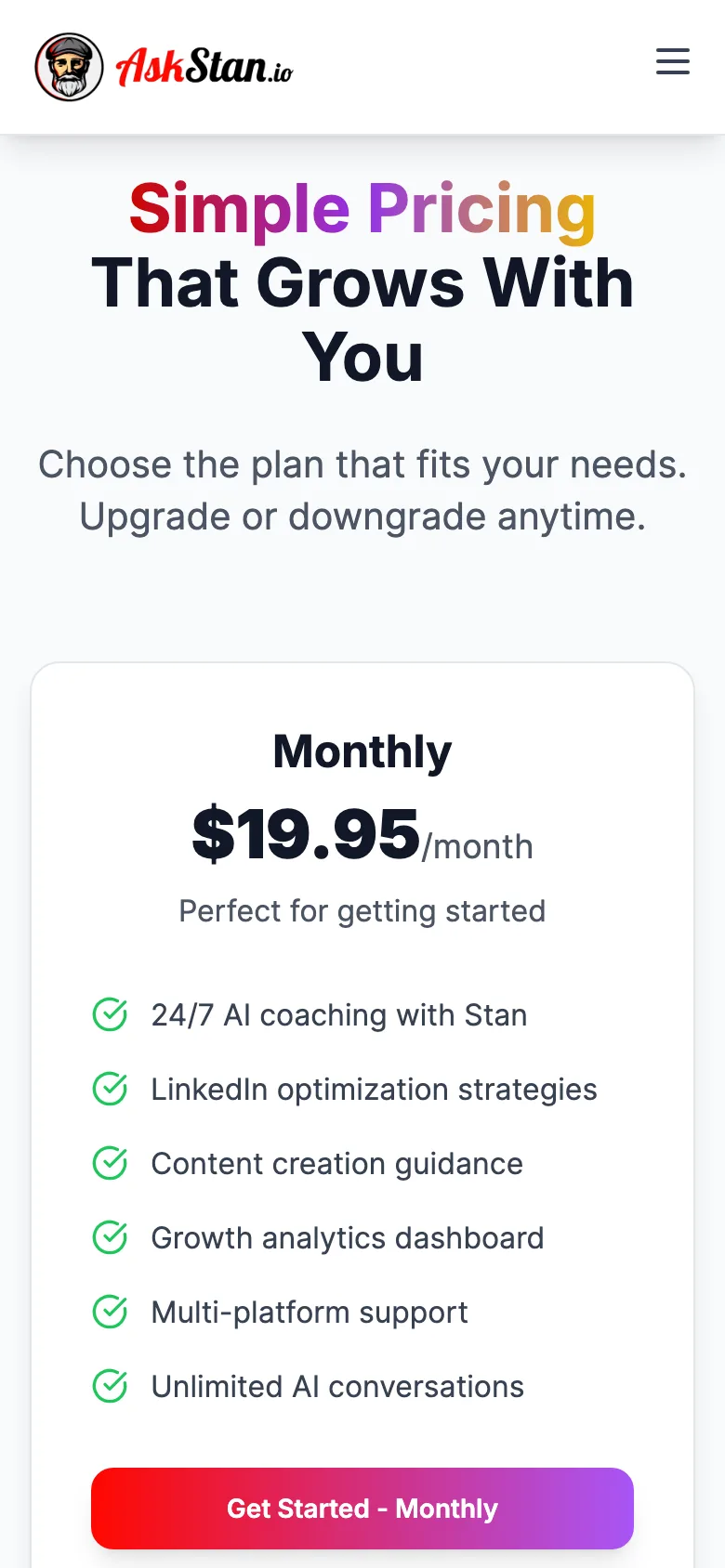 AskStan monthly plan on a phone.